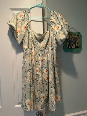 Altar'd State Sage Green Floral Puff Sleeve Dress